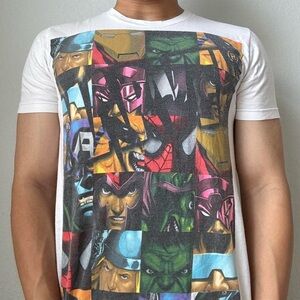 Vintage 2000s Marvel Superheroes AOP Graphic White T-Shirt